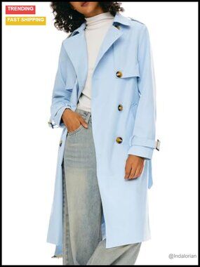 Womens Double Breasted Trench Coat Belted 3/4 Length Spring Jacket